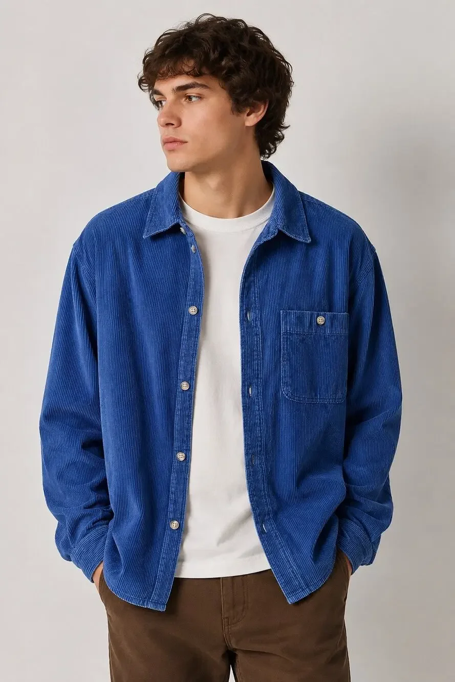 Urban Outfitters Blue Corduroy Button-Front Shirt Jacket Size Large